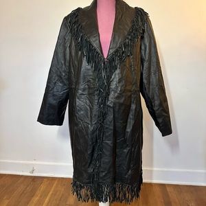 Vintage leather fringe trench coat